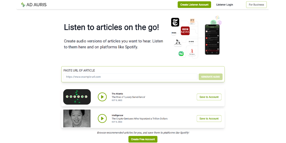 Ad Auris Play: Transform Articles into Podcasts